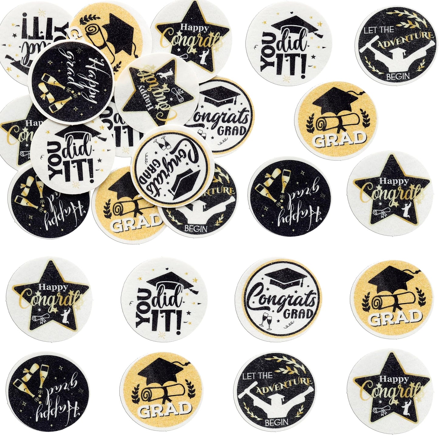 Ephlyn Graduation Cupcake Toppers, 54 Pcs, Wafer Paper, Black, 1.8cm & 4.6cm, Grad Cap & Diploma Decorations for Class of