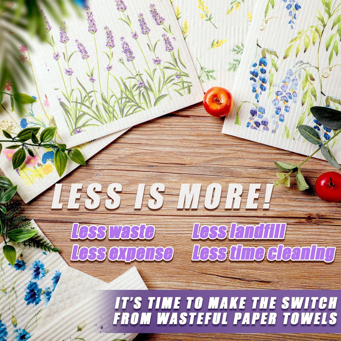 Remagr Swedish Kitchen Dish Towels Wildflowers Kitchen Cloths Reusable Sponge Cleaning Cloths Absorbent Dish Cloth Quick Drying