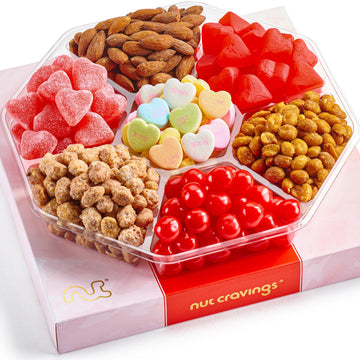 NUT CRAVINGS Fathers Day Gourmet Dad Treats - Mixed Nuts & Heart Candy Gift Basket in Red Gold Box (7 Assortments, 1 LB) Food Ar
