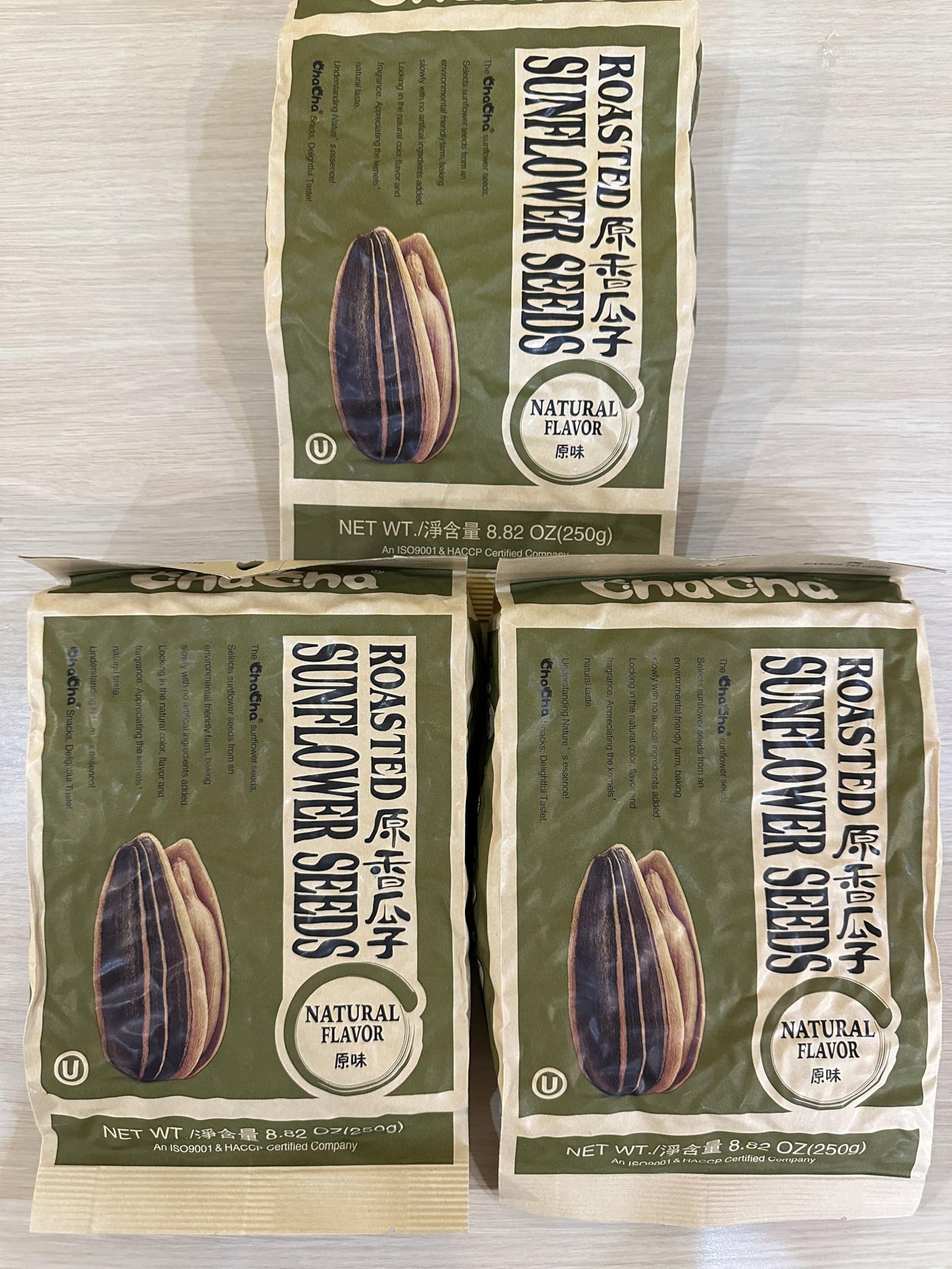 ChaCha Roasted Sunflower Seeds NATURAL FLAVOR (3 bags)