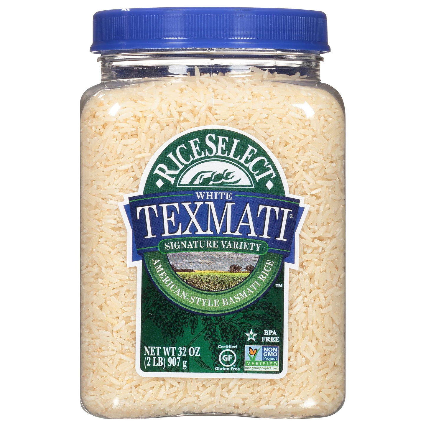 Riceselect Texmati White Rice, Long-Grain Basmati Rice, Premium Gluten-Free Rice, Non-Gmo, Star-K Kosher, 32-Ounce Jar