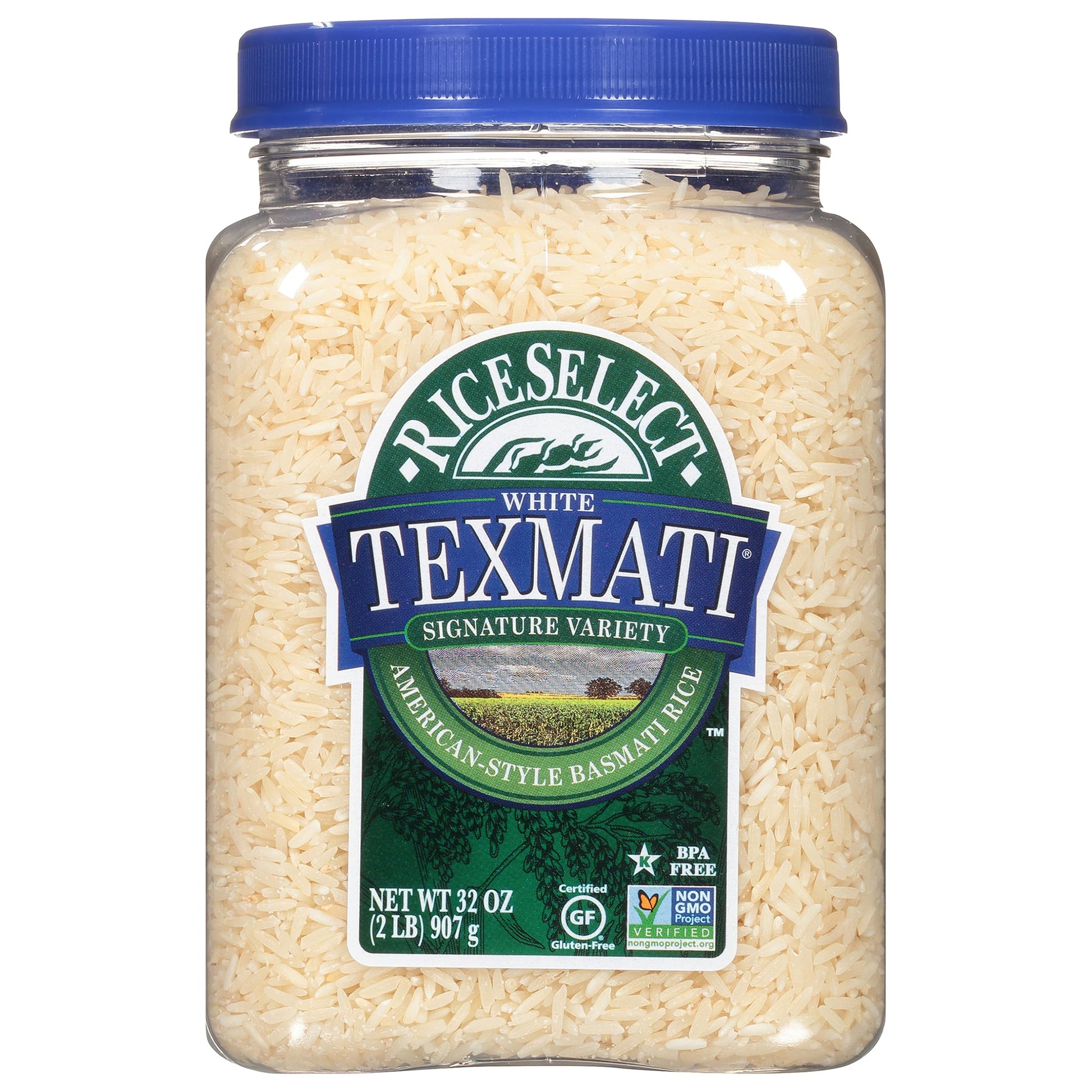 Riceselect Texmati White Rice, Long-Grain Basmati Rice, Premium Gluten-Free Rice, Non-Gmo, Star-K Kosher, 32-Ounce Jar