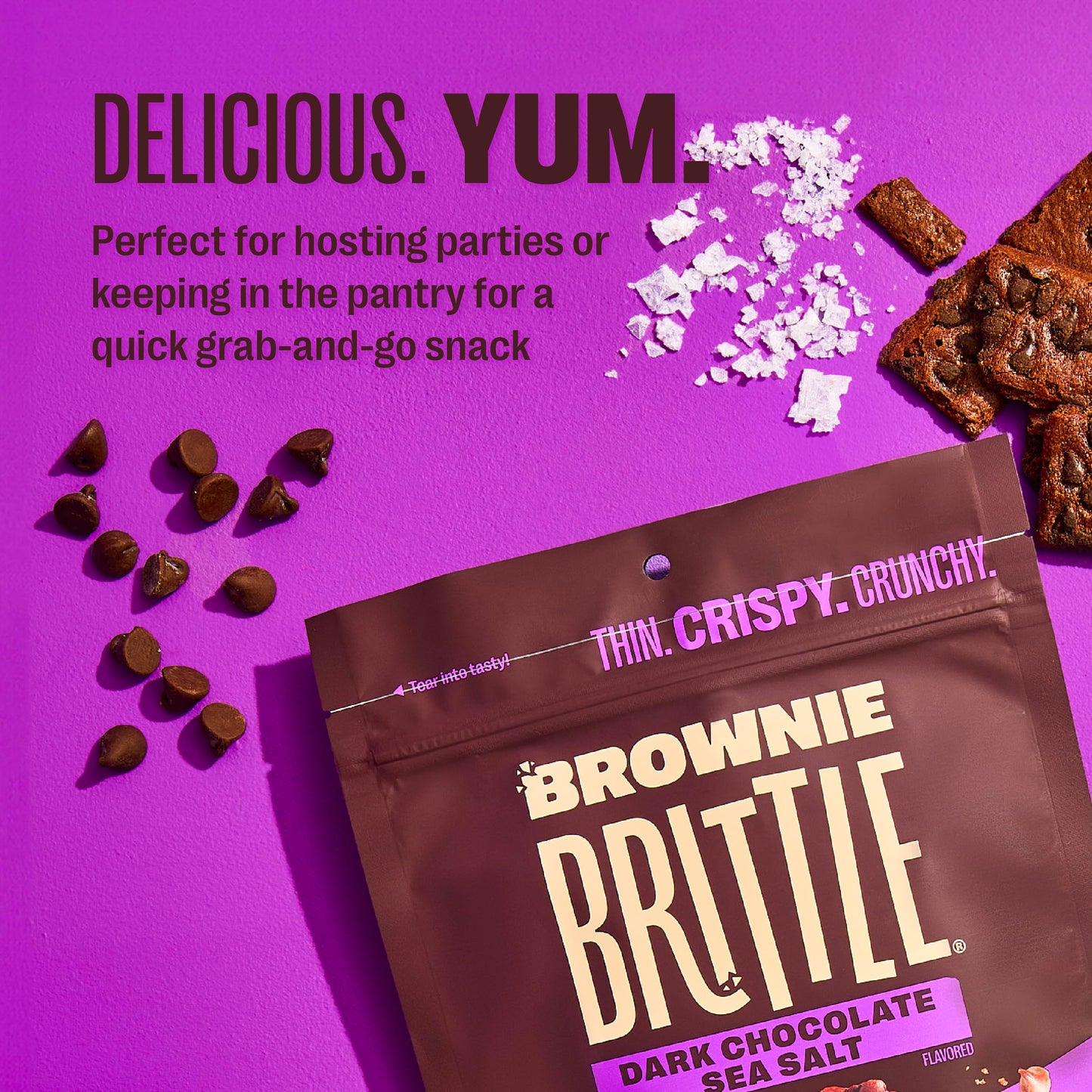 Brownie Brittle - Dark Chocolate Sea Salt Thin and Crispy Sweet Snacks (Pack of 6, 5 oz), Rich Gourmet Brownie Bites Dessert