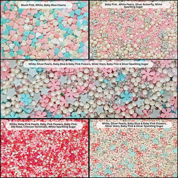 Confect Sprinkles - Aqua Blue, Pink & Silver Edible Sprinkle Mix With White & Pink Pearls | Pack Of 5 For Cake, Cupcake & Cookie