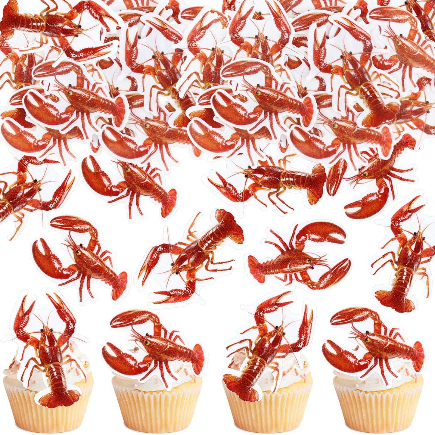 Ercadio 40 Pack Edible Crawfish Cupcake Toppers Red Lobster Cupcake Picks Ocean Lobster Theme Baby Shower Birthday Party Cake De