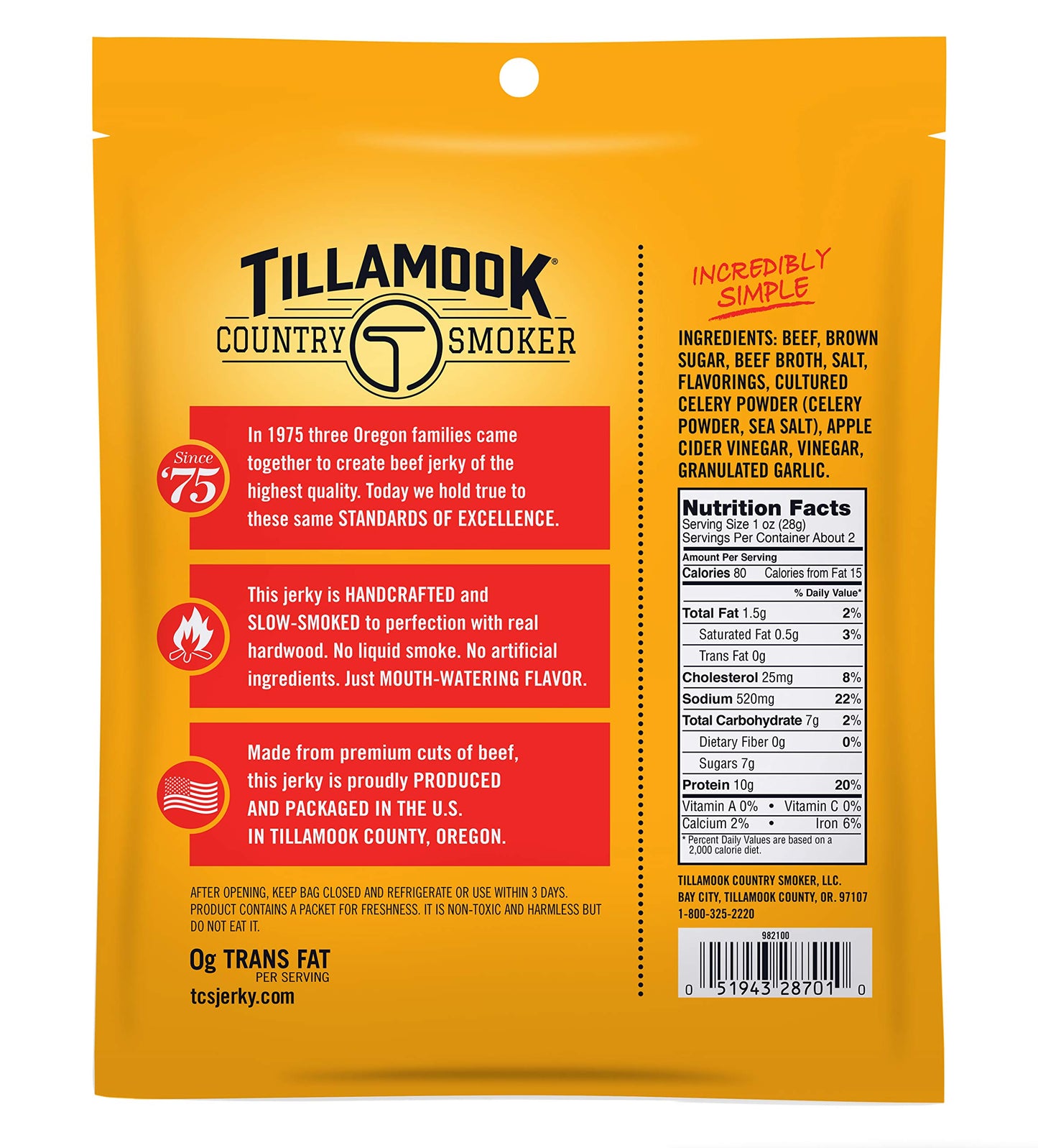 TILLAMOOK COUNTRY SMOKER Real Hardwood Smoked Beef Jerky, Old Fashioned, 2.5 Ounce