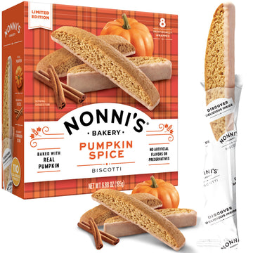 Nonnis Pumpkin Spice Biscotti - Pumpkin Cookies - Pumpkin Biscotti w/Blend of Spices & Dipped in Cinnamon Icing - Individually 