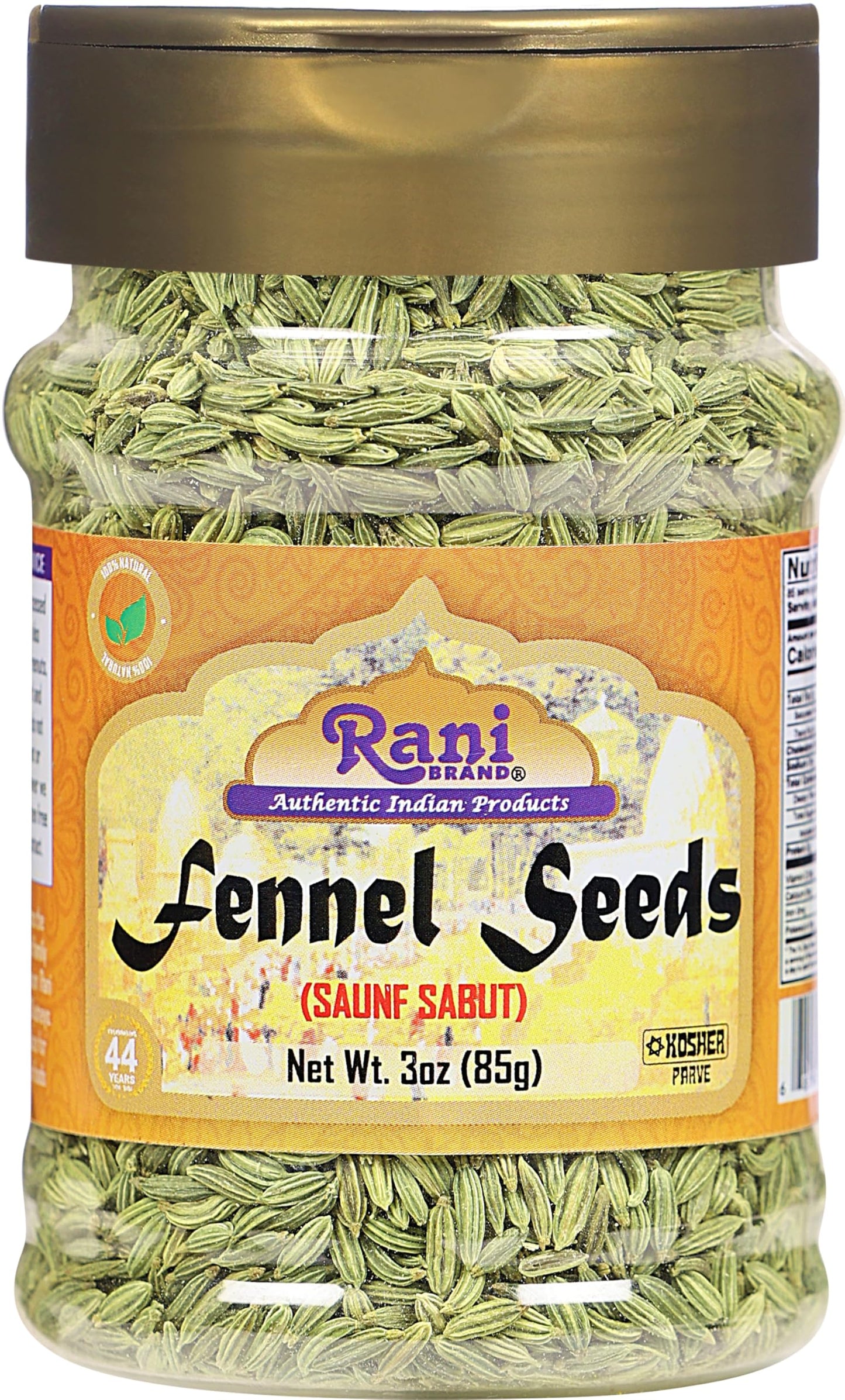 Rani Fennel Seeds (Saunf Sabut) Whole Spice 3Oz (85G) Pet Jar All Natural Gluten Friendly Non-Gmo Vegan Indian Origin