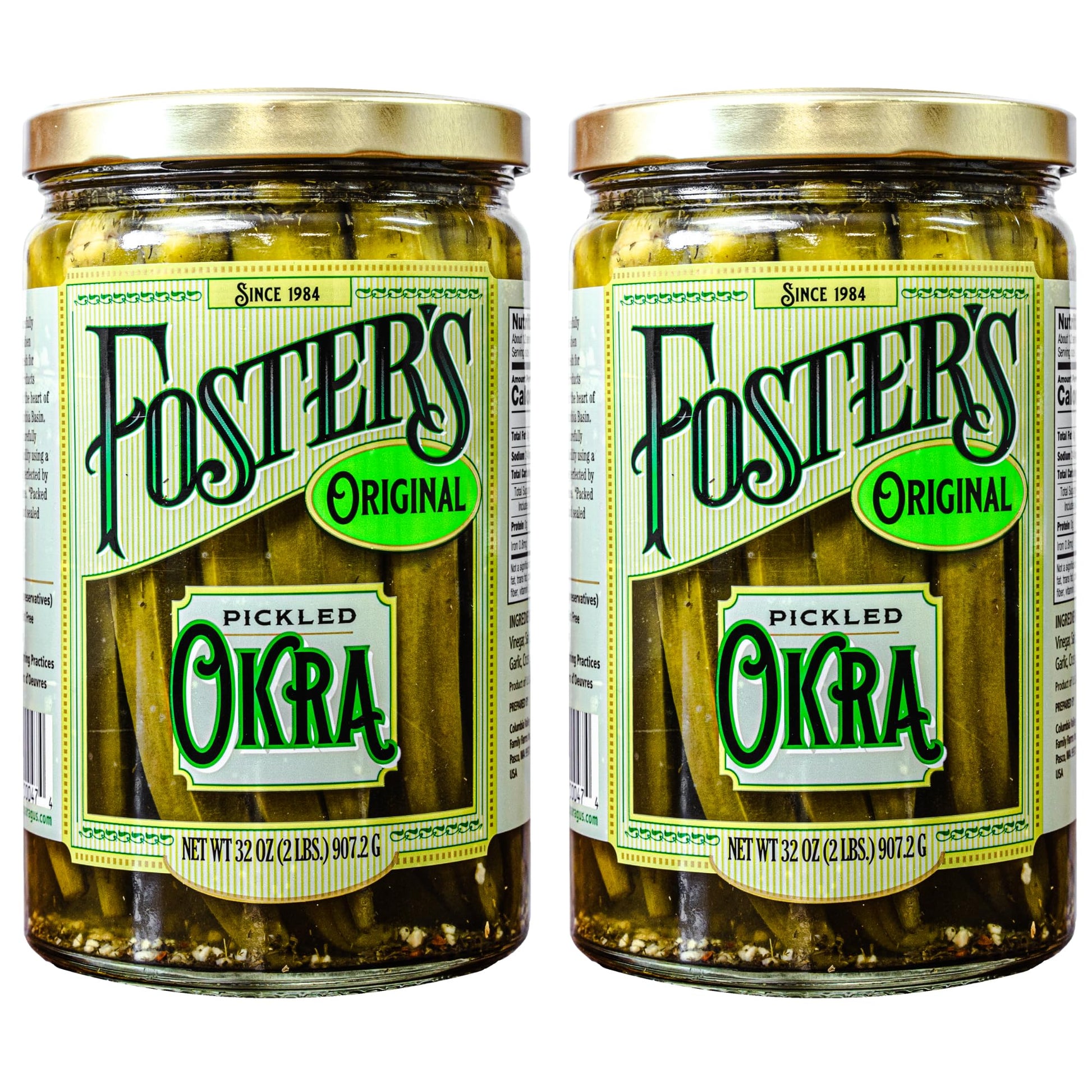 Fosters Pickled Okra in Jar, Original, 32oz, 2 Pack, Traditional Pickled Vegetables Recipe for over 40 years, Low Calorie Snack