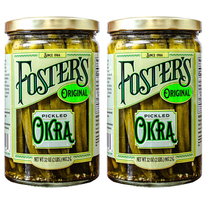 Fosters Pickled Okra in Jar, Original, 32oz, 2 Pack, Traditional Pickled Vegetables Recipe for over 40 years, Low Calorie Snack