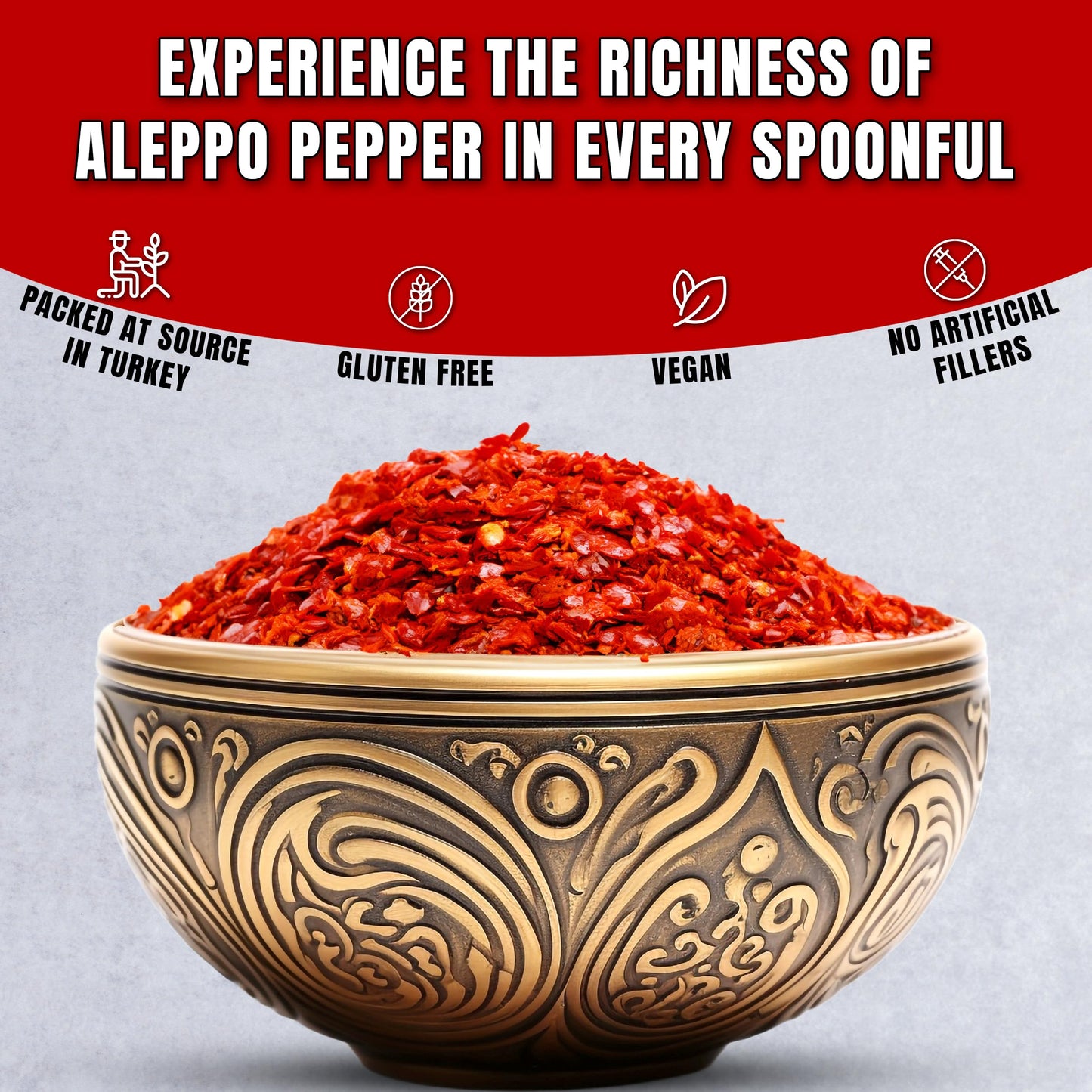 Turkish Goodies Aleppo Pepper - Turkish Red Chili Flakes, Mild Smoky Heat, 3oz Bag