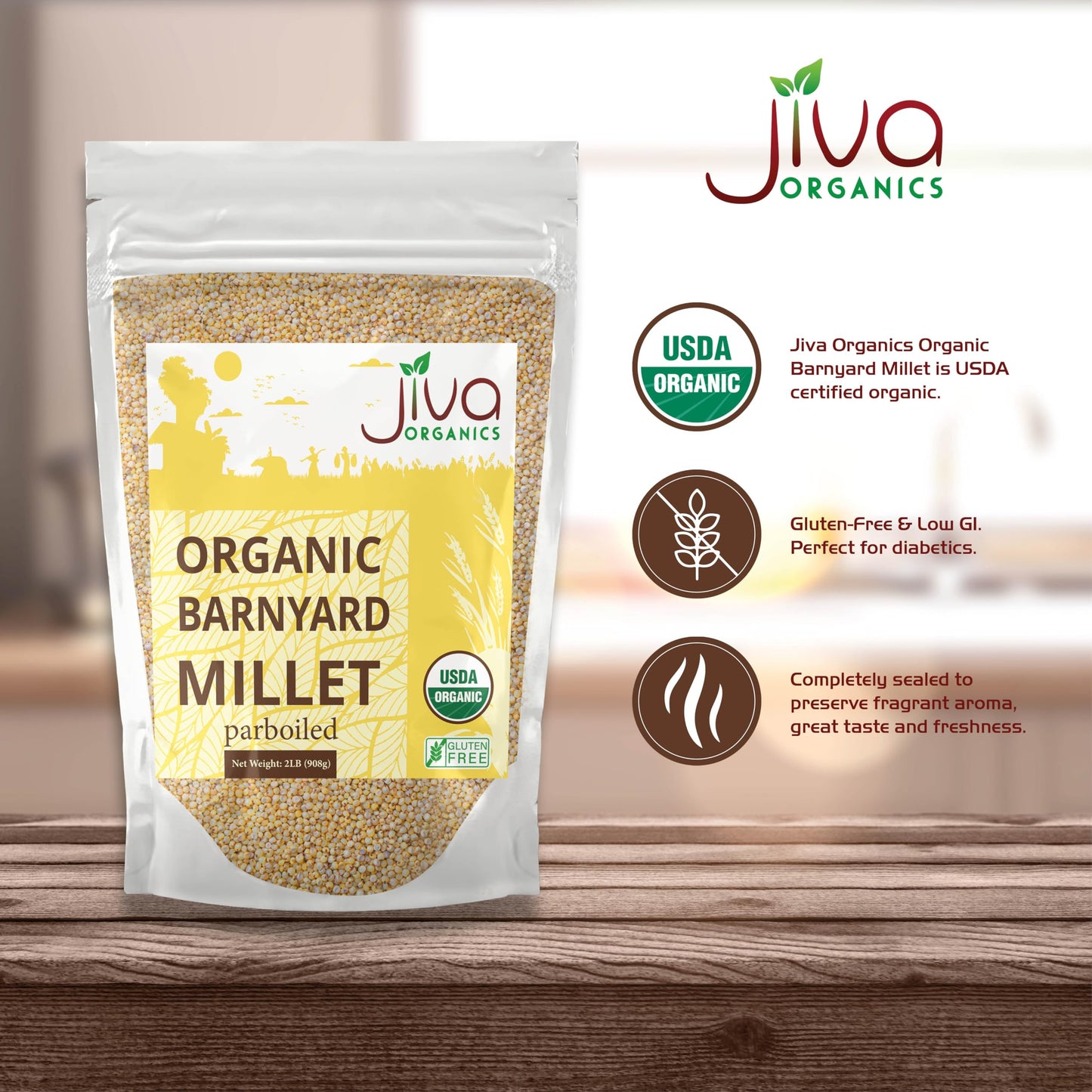 Jiva Organics Barnyard Millet | Gluten-Free, Non-GMO Superfood | 2 LB Bag