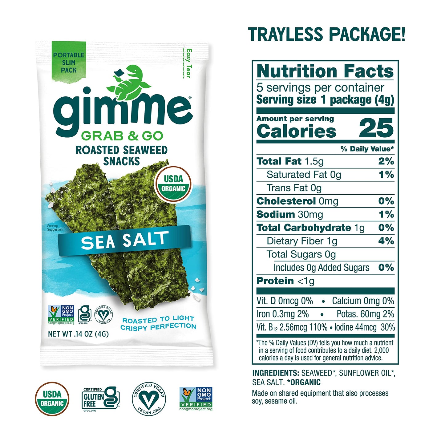 Gimme Seaweed Organic Roasted Seaweed Sheets Sea Salt Keto Vegan Gluten Free Great Source Of Iodine And Omega 3S Healthy Onthego