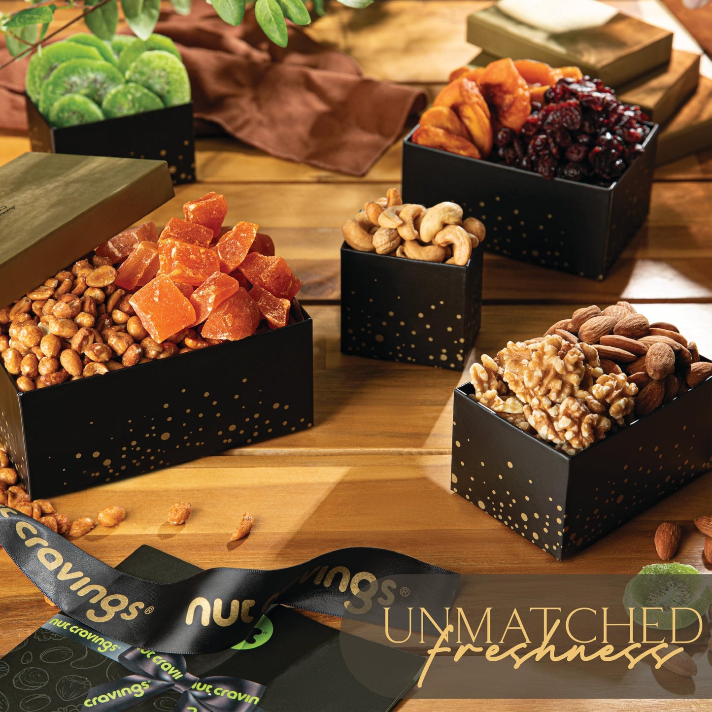 Nut Cravings Fathers Day Gourmet Dad Treats - Dried Fruit & Mixed Nuts Gift Basket, In Black Tower + Ribbon (8 Assortments) Food