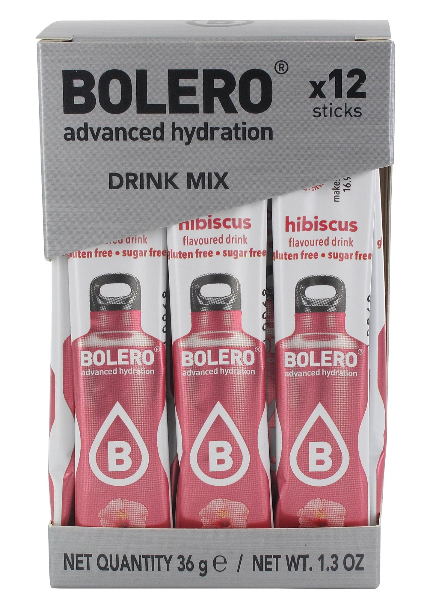 BOLERO Sugar Free Drink Mix Packets, Hibiscus Fruit Flavor, 36 Singles Sticks, 0.01 Ounce (Pack of 12)
