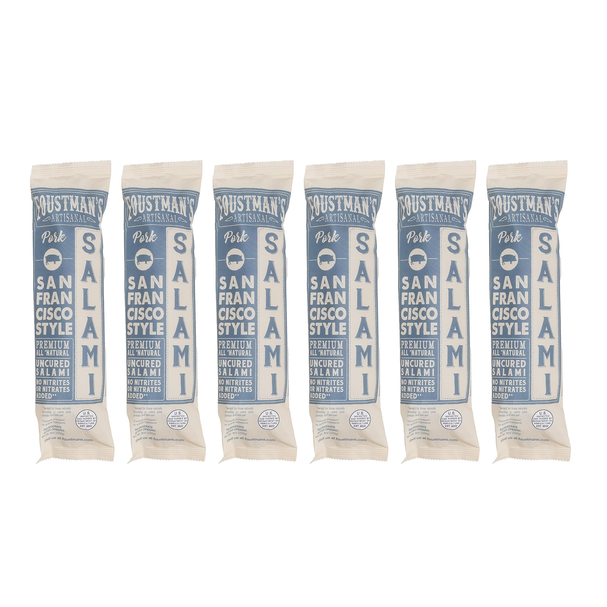 Foustman's Salami Pork San Francisco Style Artisanal, Nitrate-Free, Naturally Cured, Gluten-Free, Dairy-Free, Pack of 6, 8 Oz Ea