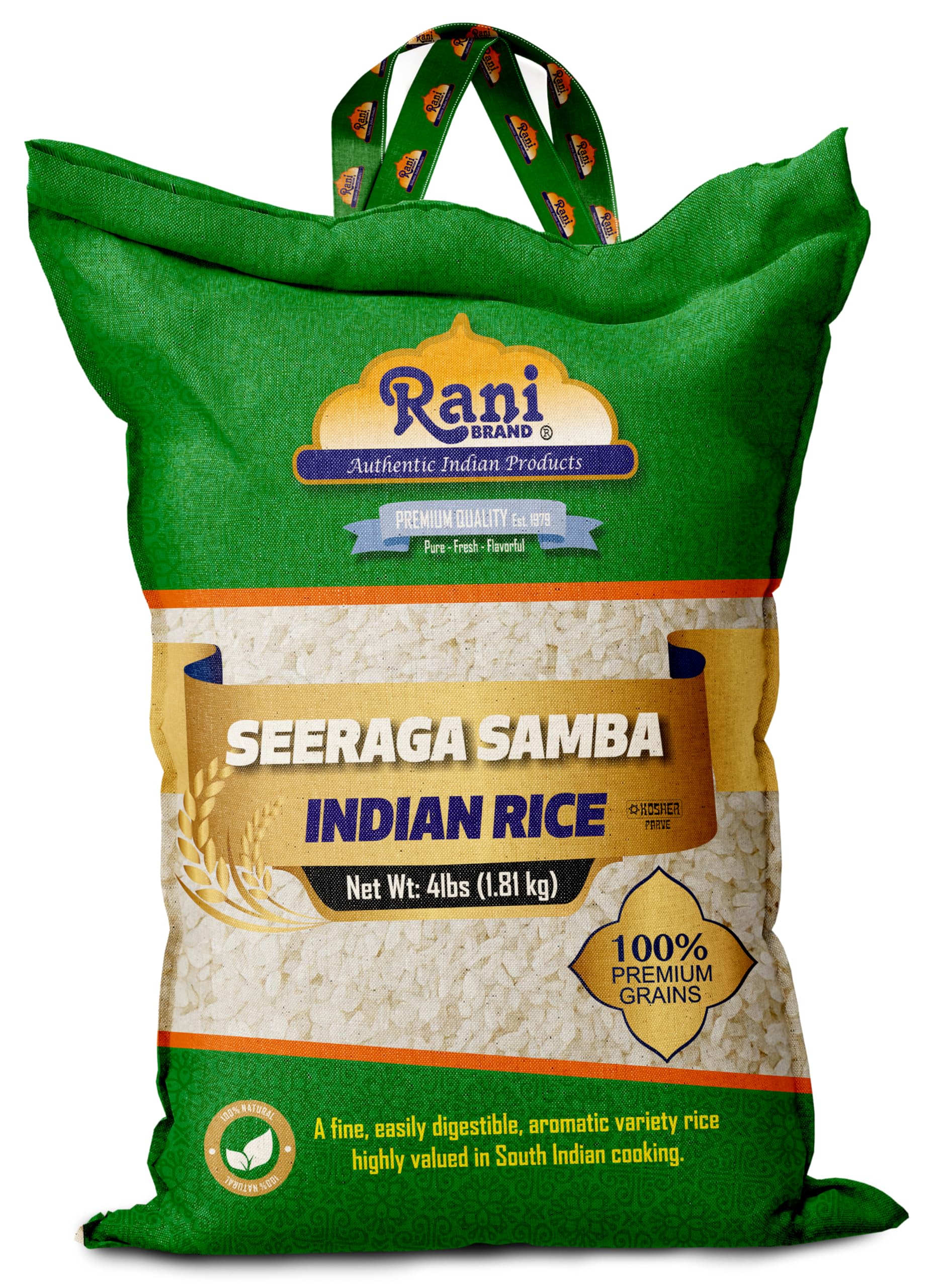 Rani Seeraga Samba Indian Rice 64oz (4lbs) 1.81kg Cloth Bag ~ All Natural | Gluten Friendly | Vegan | Kosher | Export Quality | 