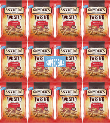 Snyders of Hanover Pretzel, Seasoned Twisted Pretzel Sticks, 2.25 oz Pack of 12 bundled by SUPERDEALS with mystery gift in ever