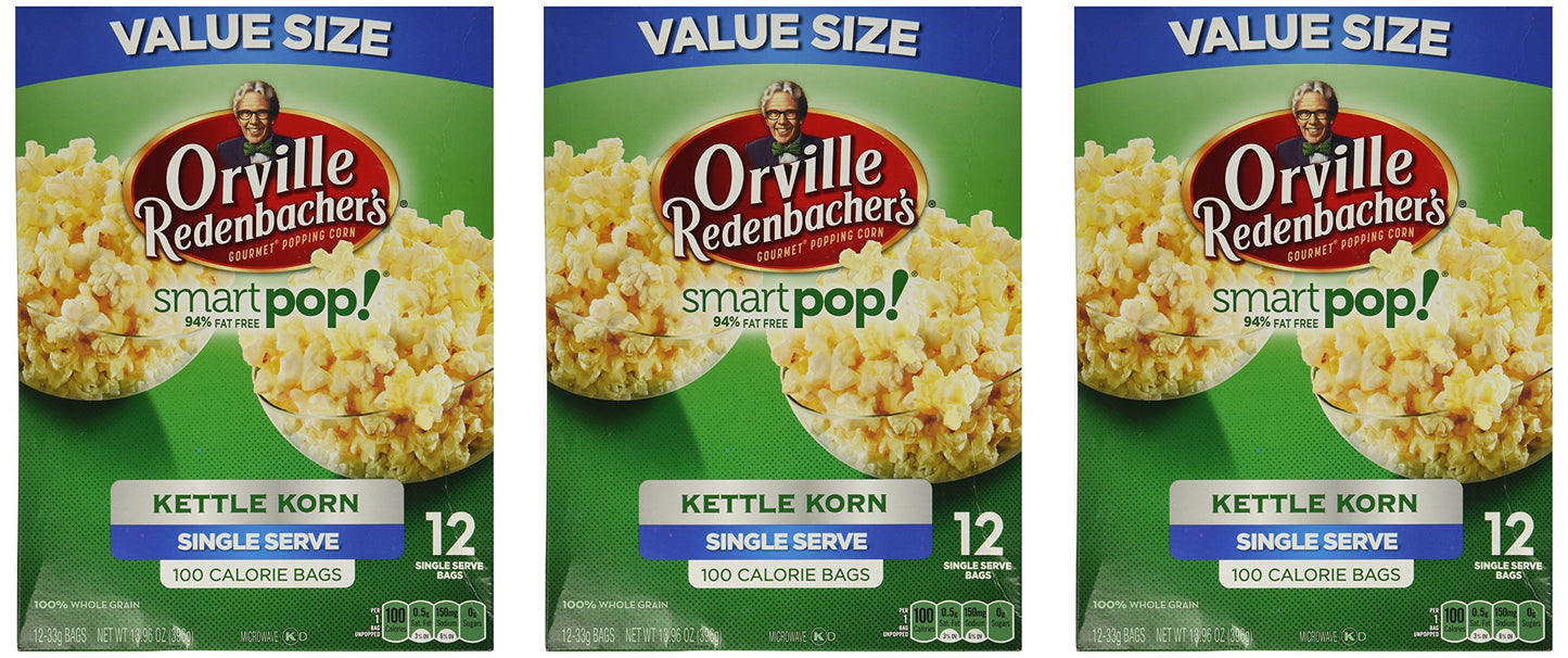 Orville Redenbacher Smart Pop Kettle Korn Mini Bags, 12-Count (Pack Of 3)