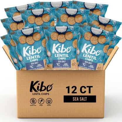 KIBO Sea Salt Flavor Gluten Free Non GMO Plant Based Lentil Chips 28 grams, 12 pack