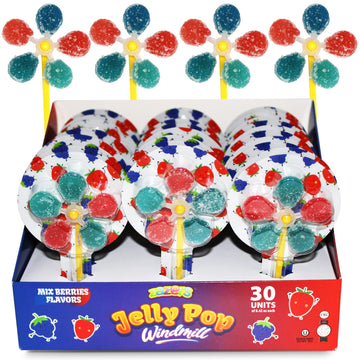 Zazers Jelly Pop Windmill Jelly Beans Candy, 30 Individual Pack of Mix Berries Flavor Windmill Candy Pops, Kosher Novelty (NET W