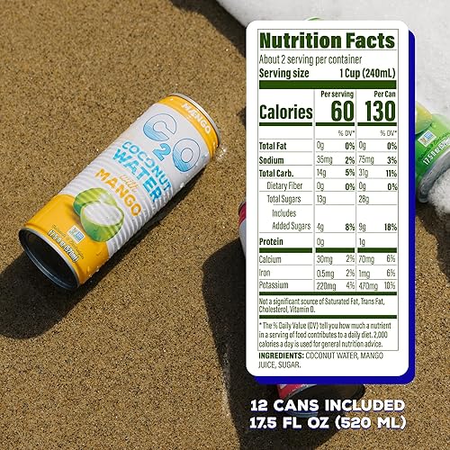 C2O - Coconut Water With Mango (12 Pack) - Made With Fresh Coconut Water - Plant Based - Non Gmo - Canned Water - Natural Hydrat