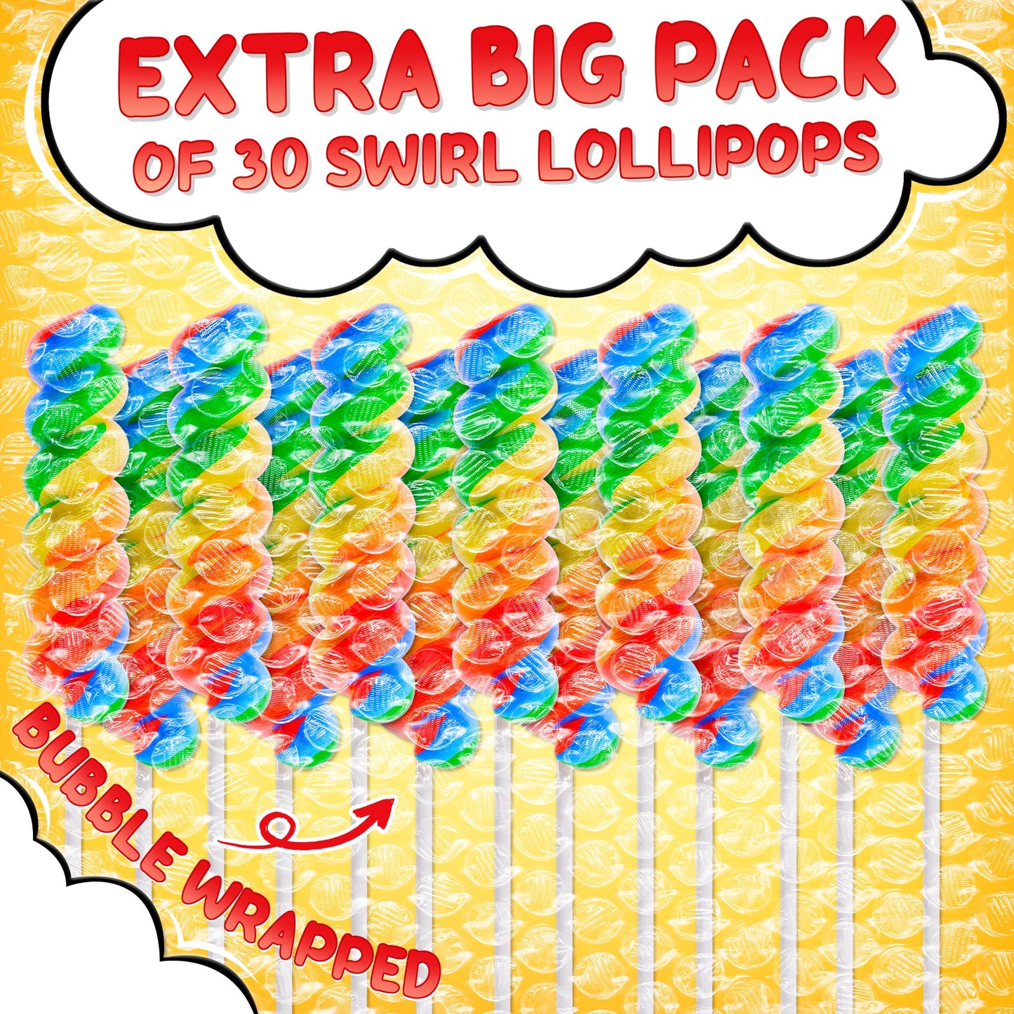 Primary Colors Candy Swirl Lollipops 30pk - Rainbow MultiFruit Flavors, Individually Wrapped, 15g Each, Perfect for Party Favors