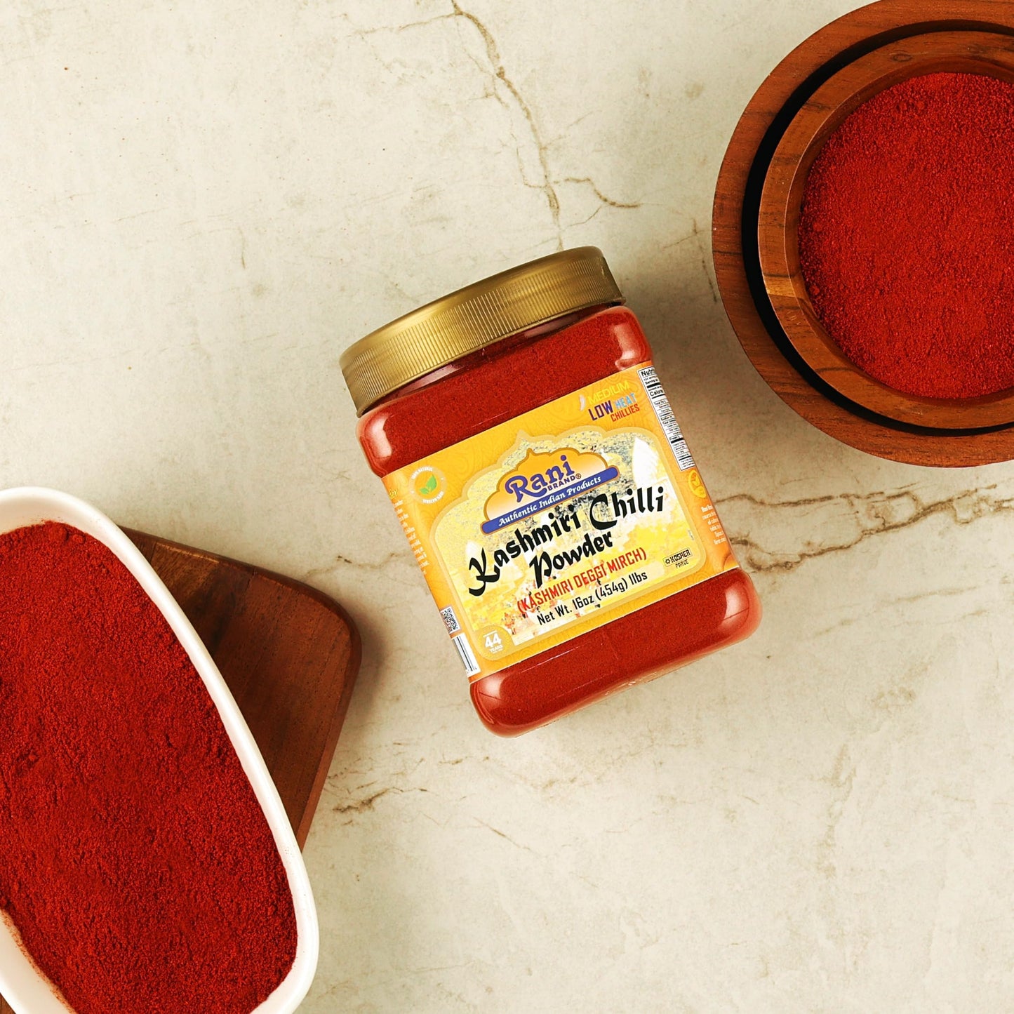 Rani Kashmiri Chilli Powder (Deggi Mirch, Low Heat) Ground Indian Spice 16Oz (1Lb) 454G Pet Jar, Pack Of 6 ~ All Natural | Salt-Free | Vegan | No Colors | Gluten Friendly | Non-Gmo | Kosher | Indian Origin