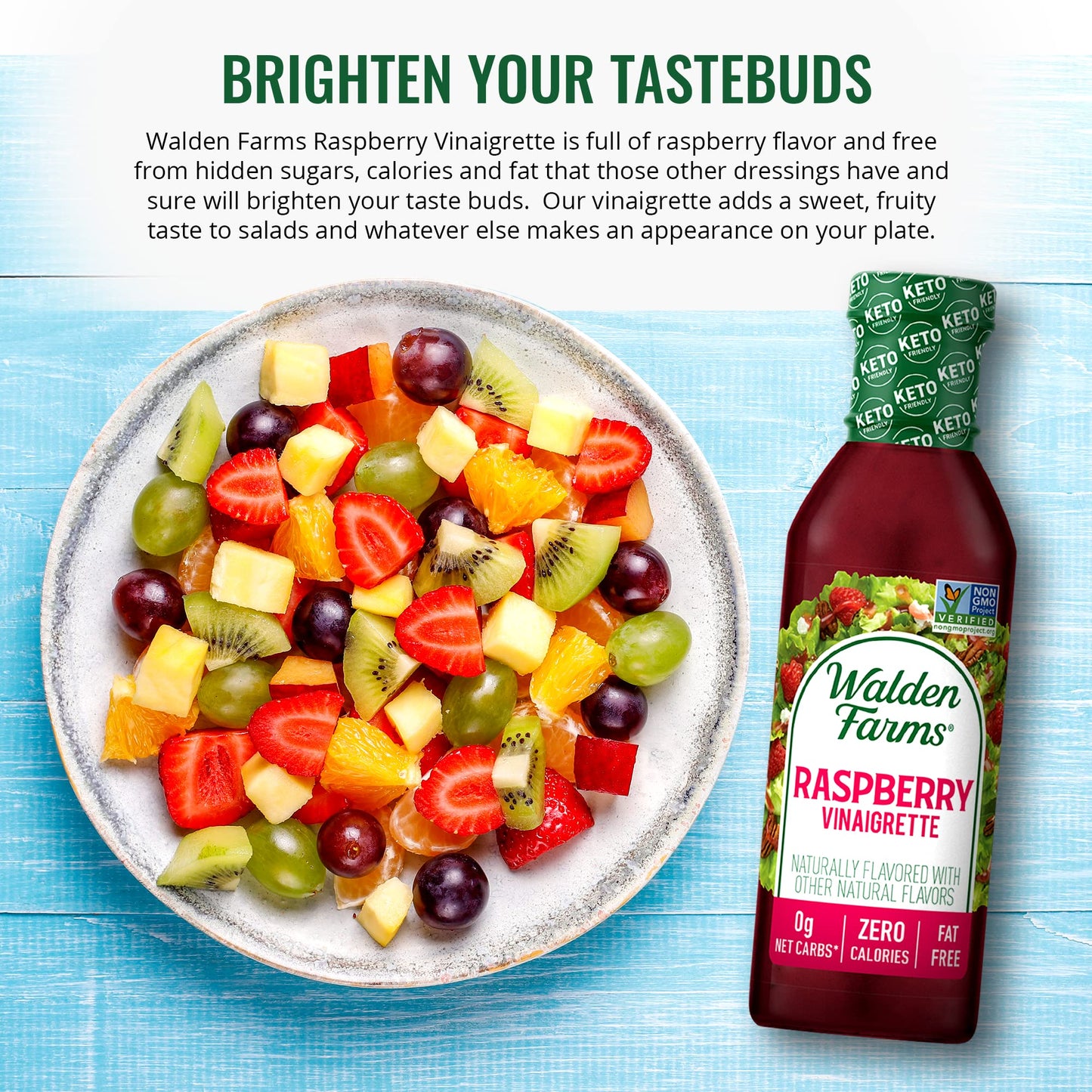 Walden Farms Raspberry Vinaigrette - Calorie-Free, Gluten-Free, Low Carb, Keto-Friendly, Vegan, Sugar-Free, Dressing With Bold R
