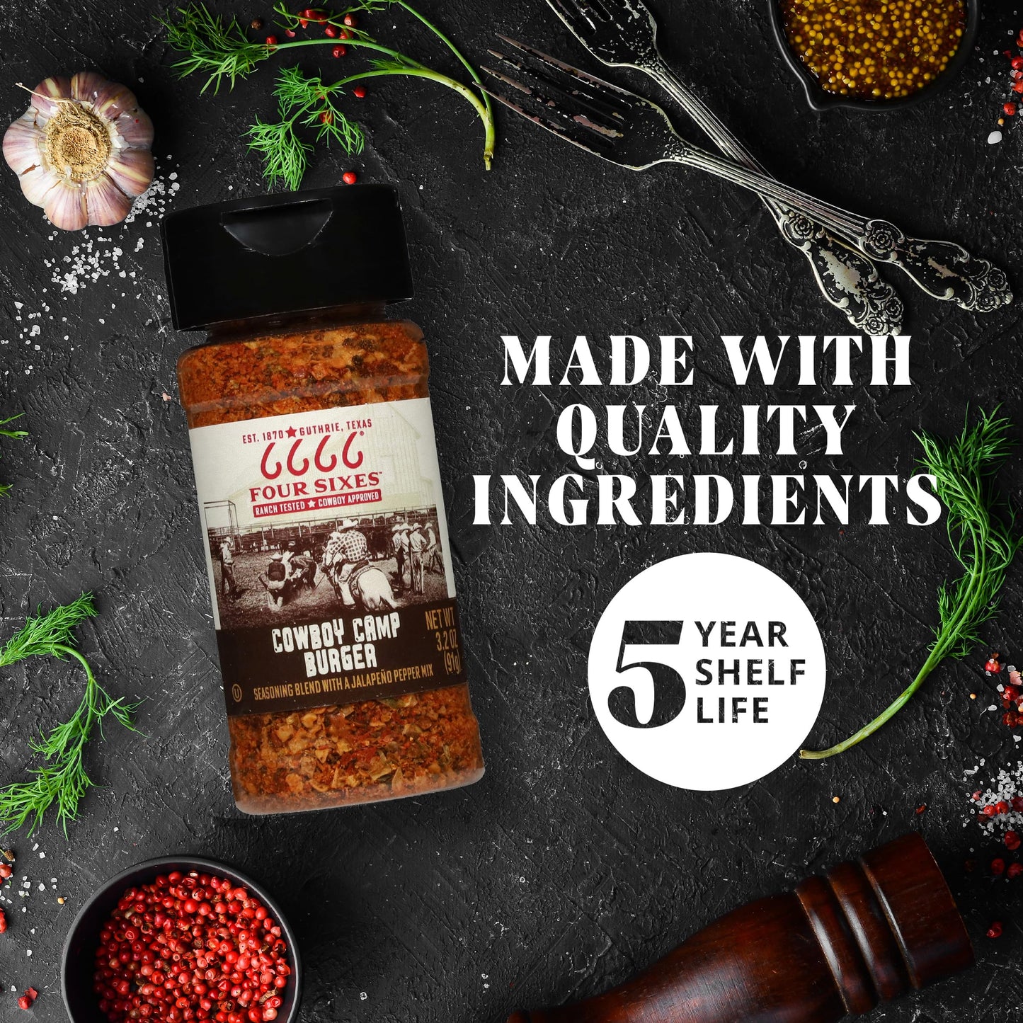 FOUR SIXES Cowboy Camp Burger Seasoning, 3.2 Ounce, Model 1179892