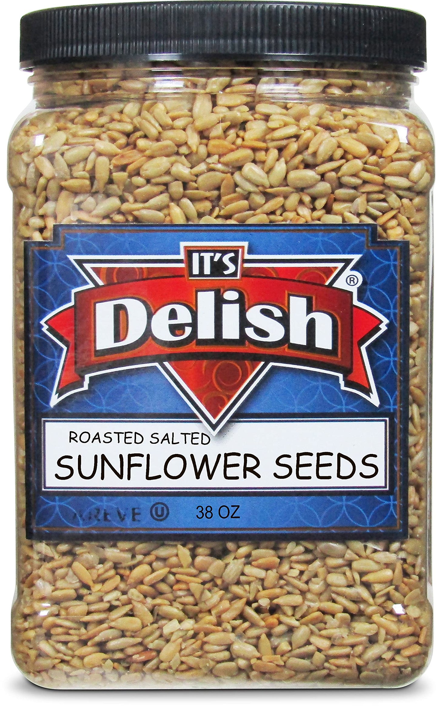 Gourmet Roasted Salted Sunflower Seeds By It'S Delish, 38 Oz Jumbo Container (Jar) - Bulk Shelled Sunflower Seeds Kernels With S