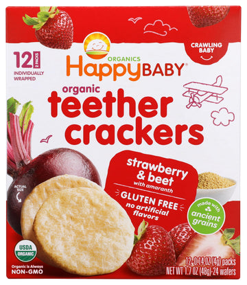 Happy Baby Organic Strawberry & Beet Teether Crackers 12 Count, 1.7 Oz