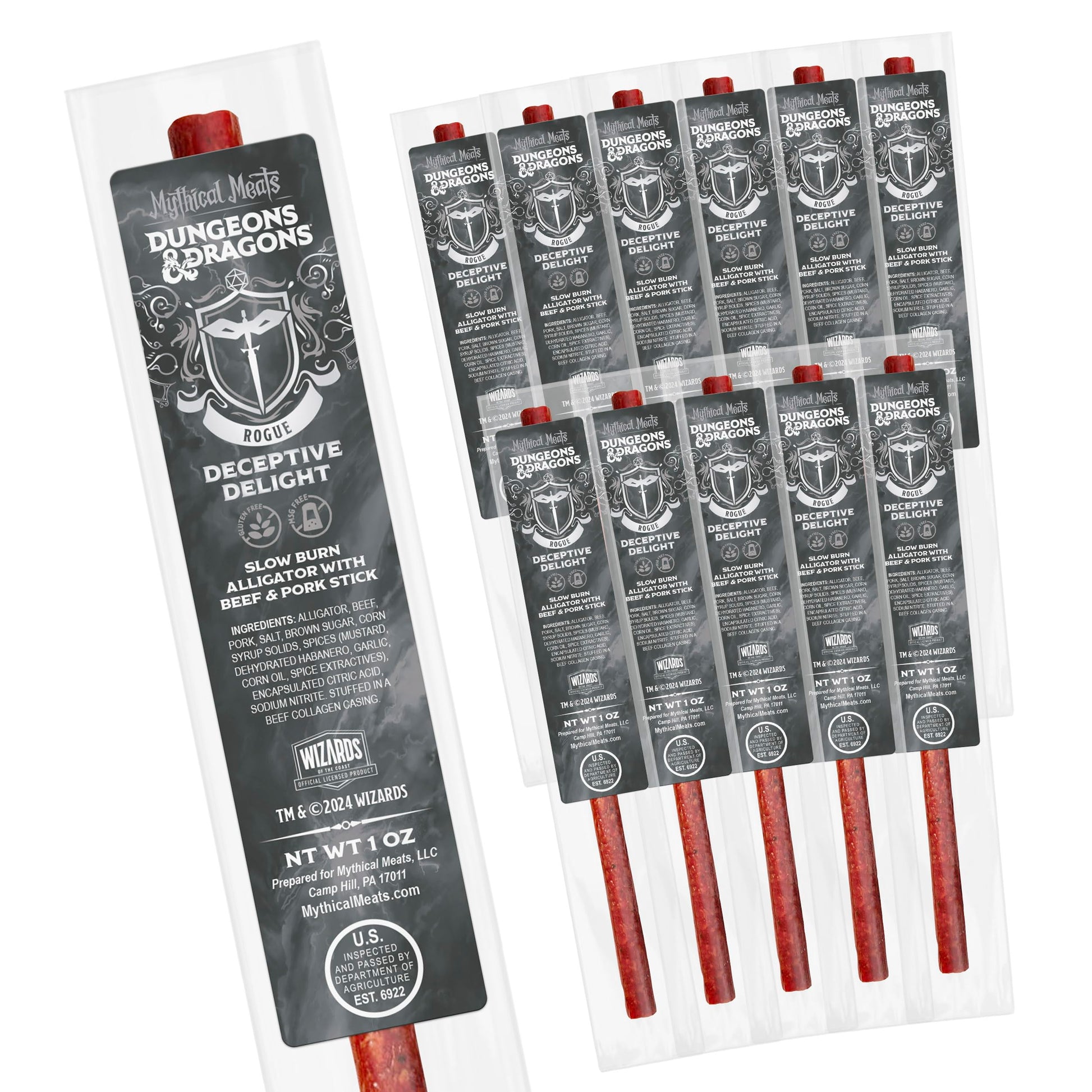 Mythical Meats Dungeons & Dragons Deceptive Delight (Rogue) - 12 Jerky Sticks - Slow Burn Alligator with Beef & Pork Stick, Glut