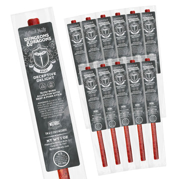 Mythical Meats Dungeons & Dragons Deceptive Delight (Rogue) - 12 Jerky Sticks - Slow Burn Alligator with Beef & Pork Stick, Glut