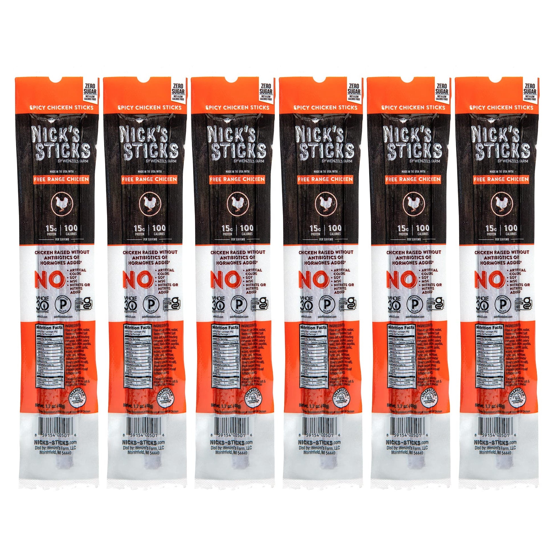 Nicks Sticks Spicy Free Range Clean & Balanced Chicken Snack Sticks | Made in the USA | Gluten Free | Paleo, Keto, Whole30 Appr