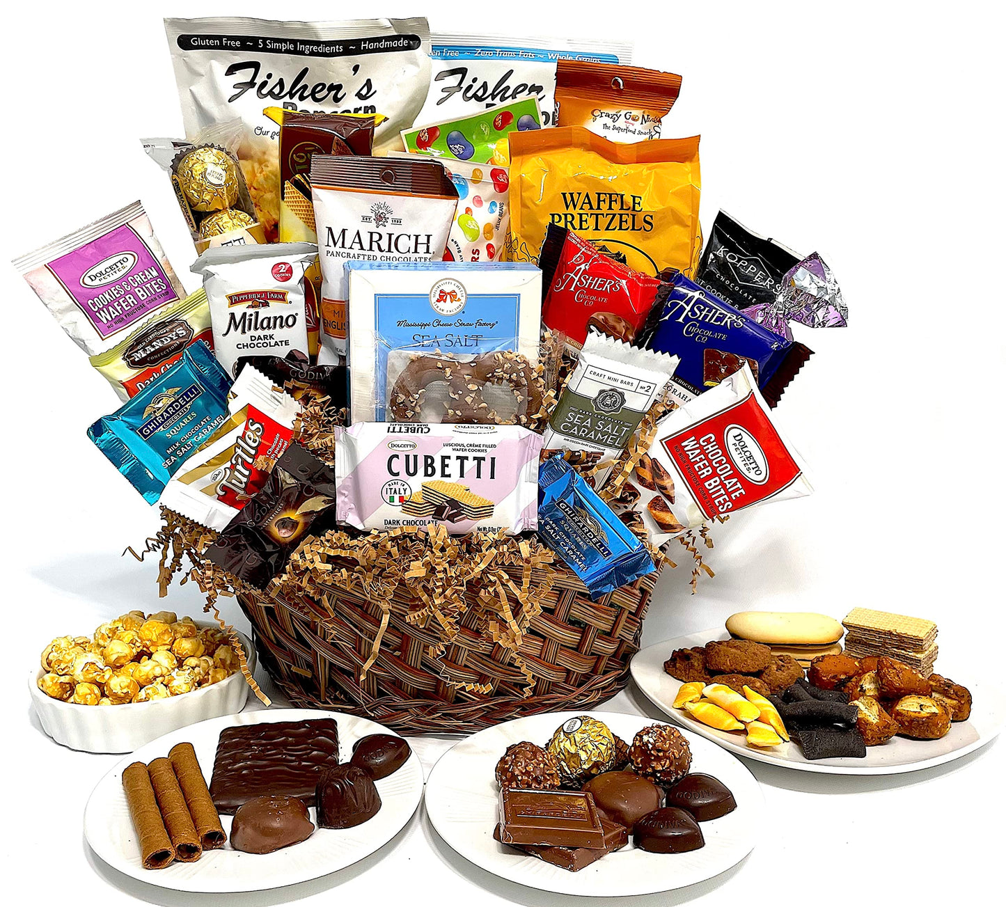 Hand-Crafted 28 Piece Customizable Chocolate Gift Basket Of Gourmet Chocolates, Cookies, And Crunches. Tasty Treats Selected For