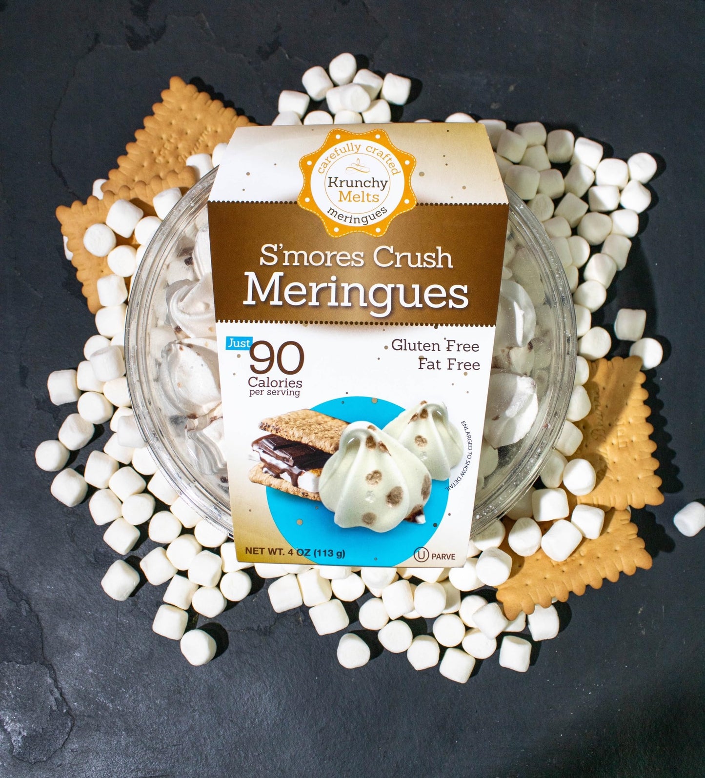 Krunchy Melts Original Meringue Cookies | Smores Flavor | Only 90 Calories Per Serving | Fat Free, Gluten Free, Dairy Free (4 Oz)