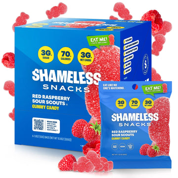 Shameless Snacks - Healthy Low Calorie Snacks, Low Carb Keto Gummies (Gluten Free Candy) - 6 Pack Red Raspberry Sour Scouts