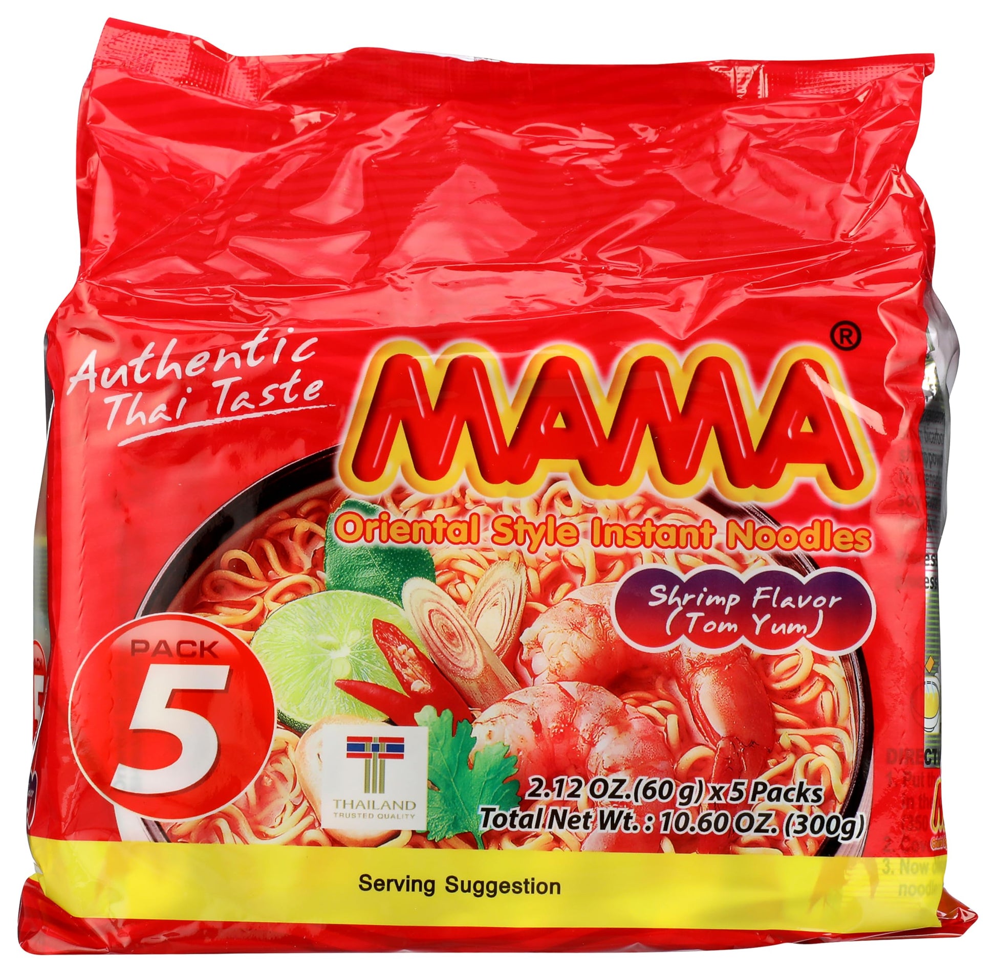 Mama Oriental Style Instant Noodles, Shrimp Flavor, 5 Count, 10.58 Ounce (Pack of 6)