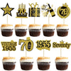 Gyufise 36Pcs Happy 70th Birthday Cupcake Toppers Glitter Black Gold Seventy Hello 70 Vintage 1955 Cupcake Picks Cheers to 70 Ye