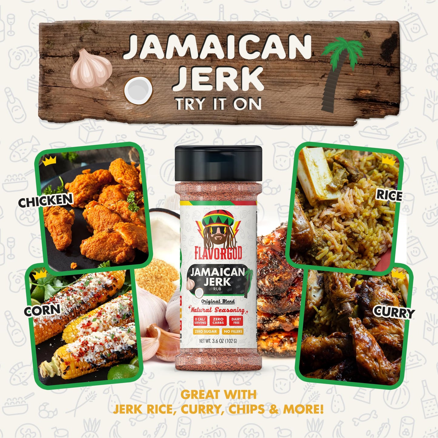 Flavor God Jamaican Jerk Rub Mix - Natural Spice Blend, Large (Pack of 2), Gluten & Dairy Free, Vegan, Keto Friendly