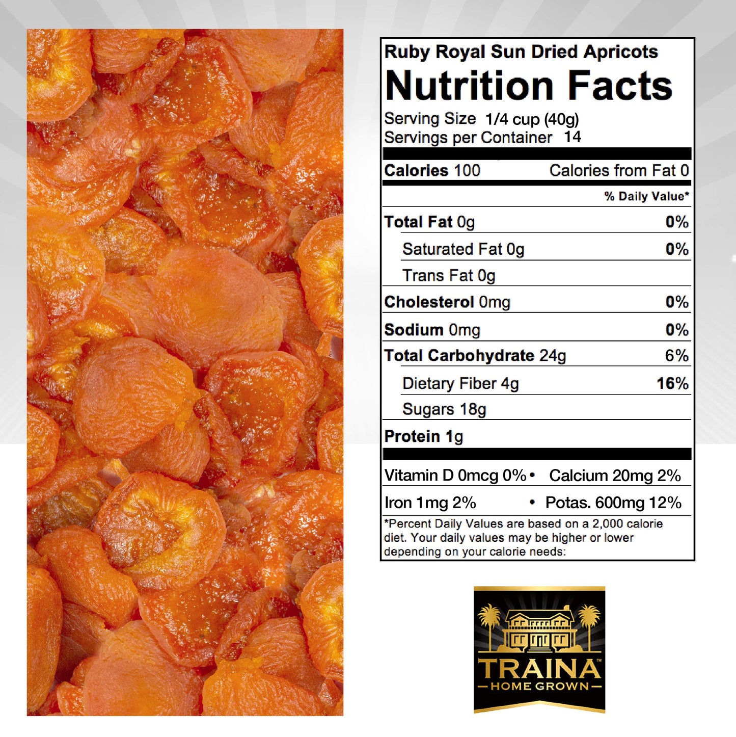 Traina Home Grown California Sun Dried Ruby Royal Apricots - Healthy, No Sugar Added, Non Gmo, Gluten Free, Kosher Certified, Vegan, Value Size (20 Oz)