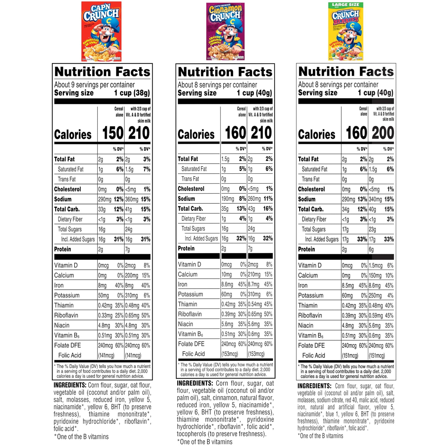 Cap'N Crunch Cereal, Cinnamon, Original & Crunch Berries Variety Pack (4 Pack)