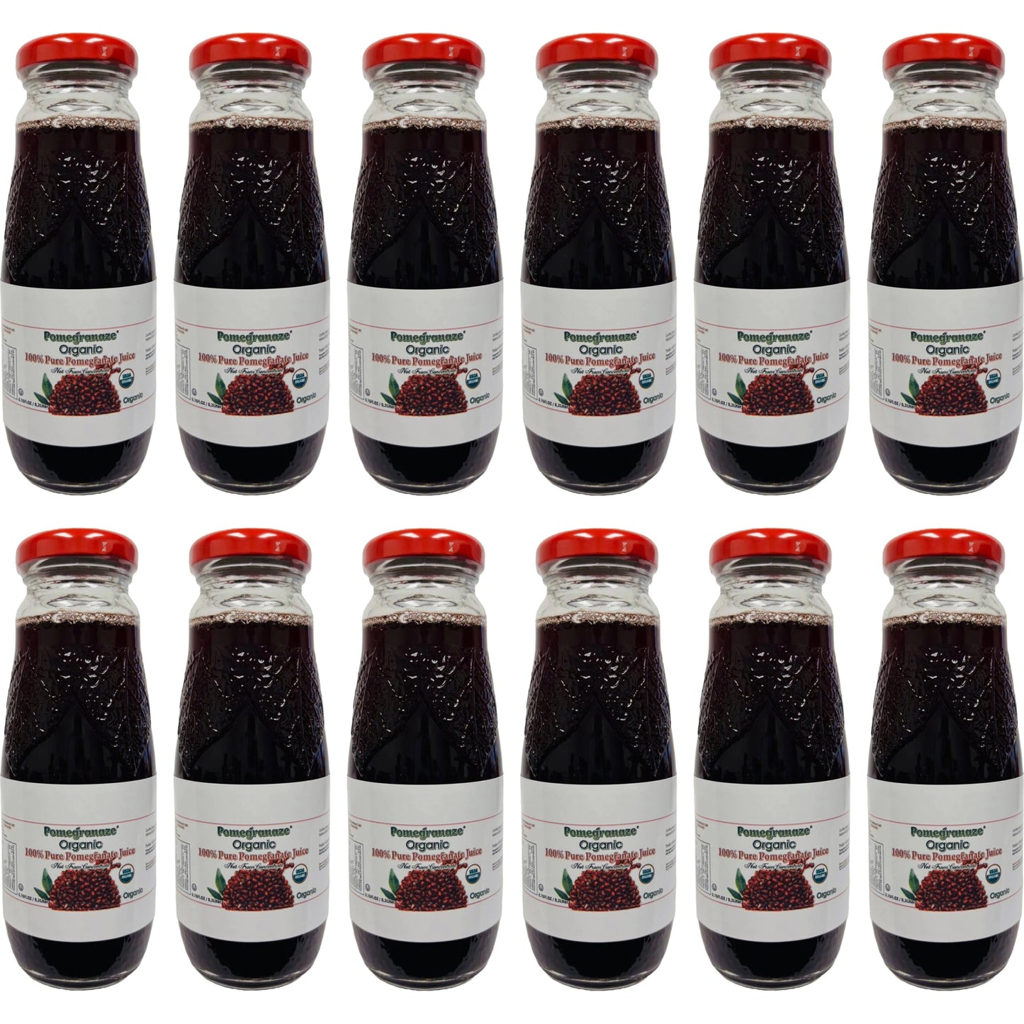 100% Organic Pomegranate Juice, 6.7 Oz Glass Bottle (12 Pack) No Sugar, No Artificial Colors, No Preservatives, No Flavors Added