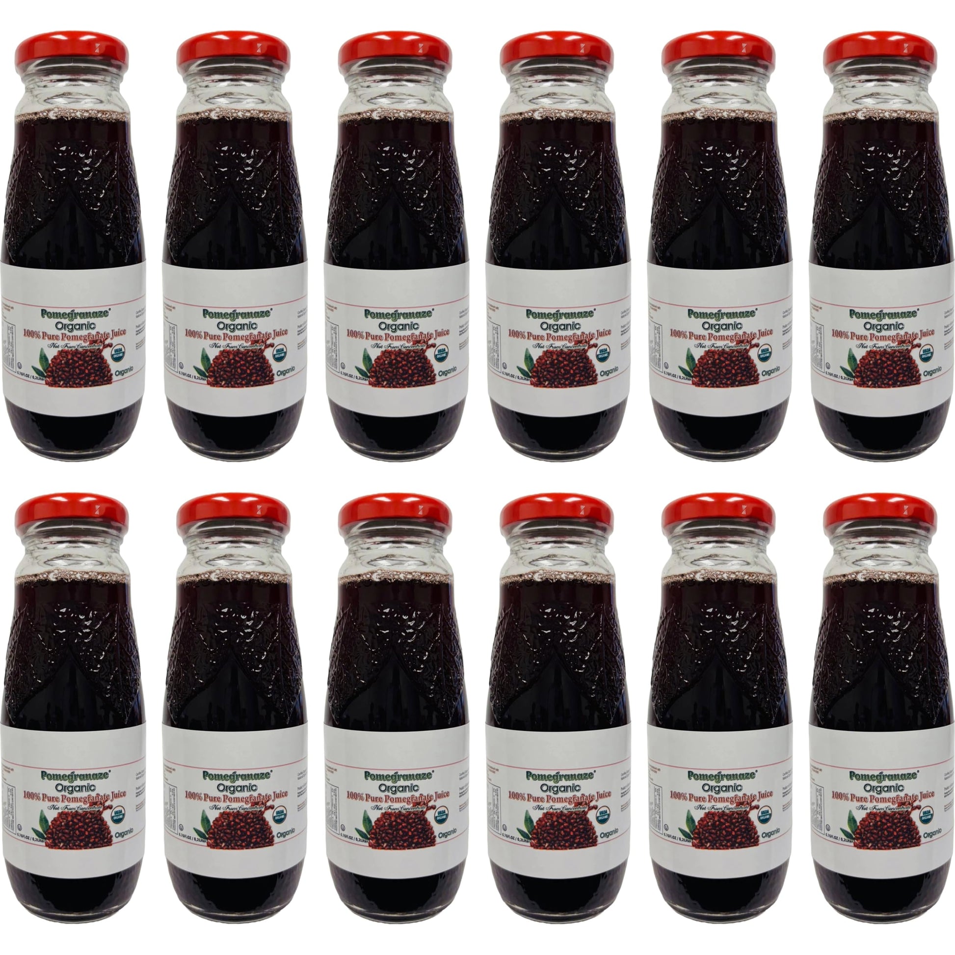 100% Organic Pomegranate Juice, 6.7 Oz Glass Bottle (12 Pack) No Sugar, No Artificial Colors, No Preservatives, No Flavors Added
