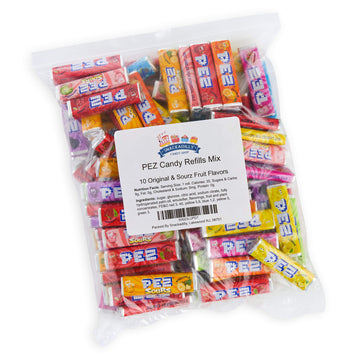 Pez 10 Flavor Assortment 1 Lb Bag - Cherry, Grape, Lemon, Orange, Raspberry, Strawberry, Sourz Green Apple, Blue Raspberry, Wate