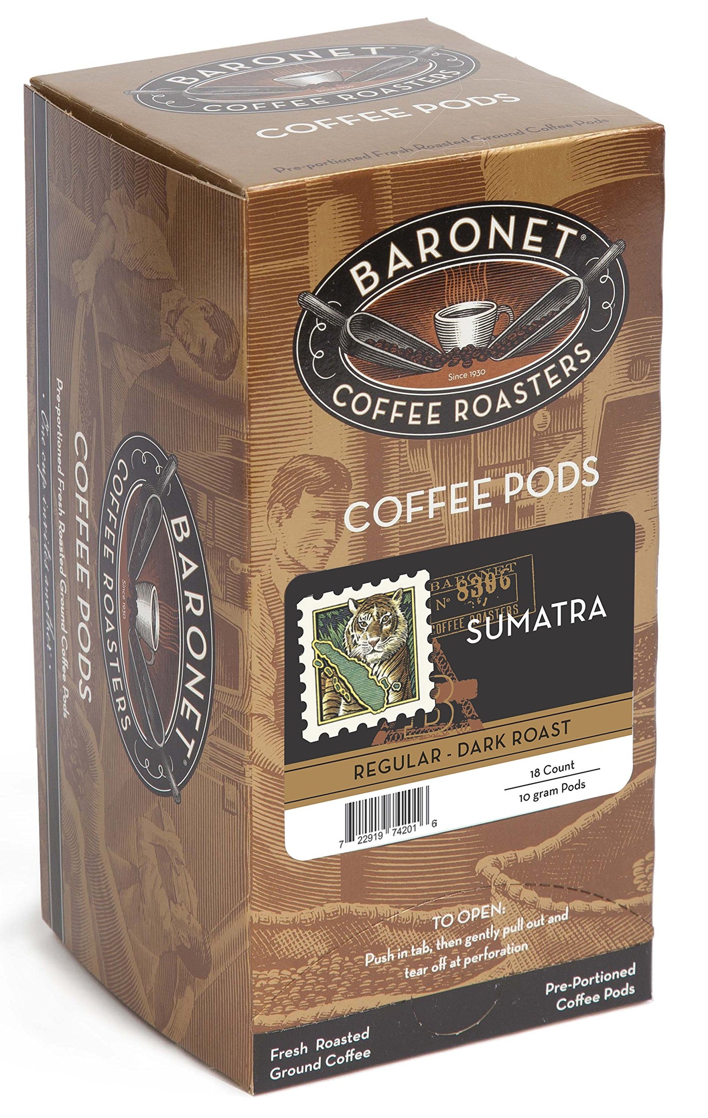Baronet Coffee Pods - Dark Roast Single Serve, 54 Count (3 Boxes of 18 Pods), Model 722919194204