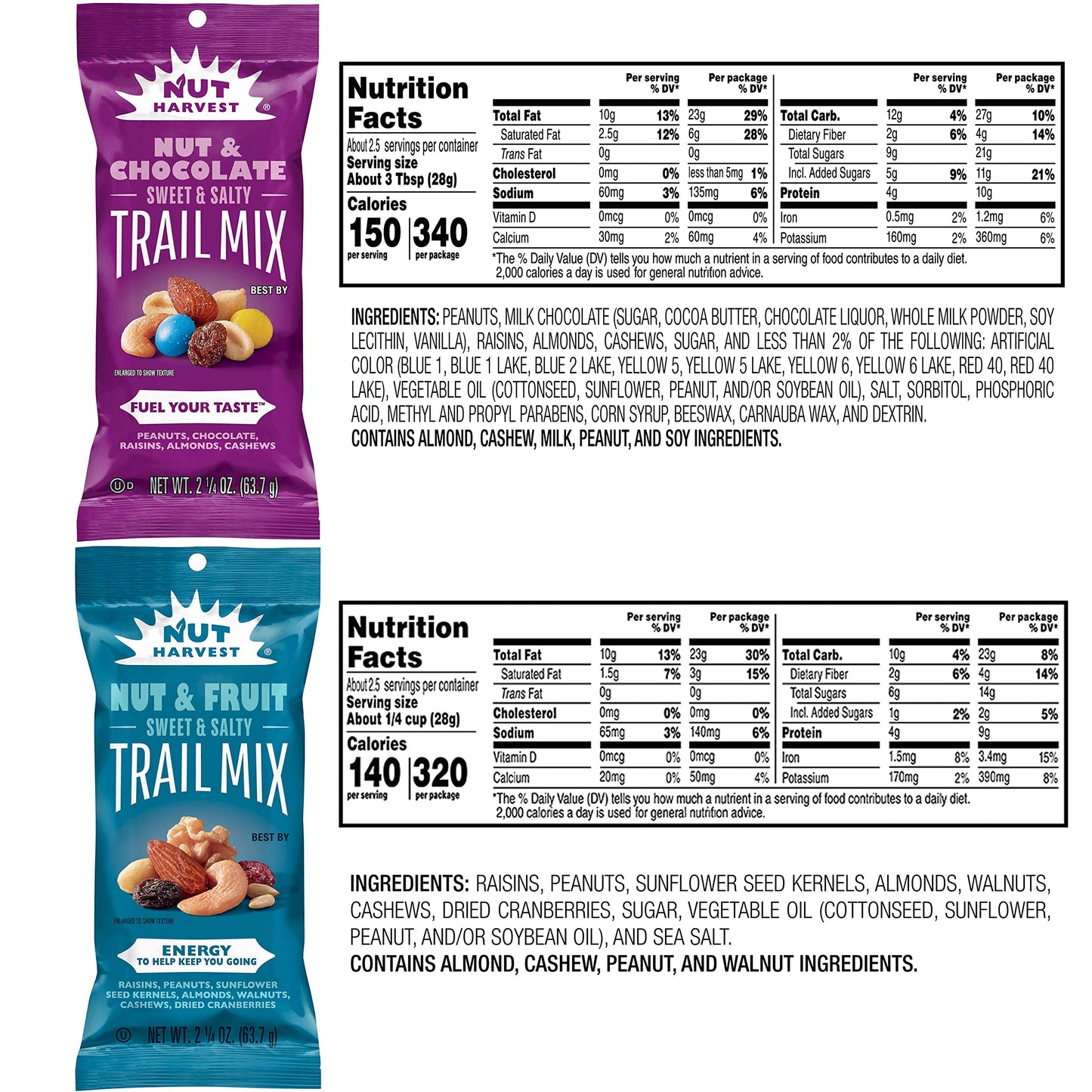 Nut Harvest, Trail Mix Variety Pack, 2.25 Ounce (Pack Of 16)