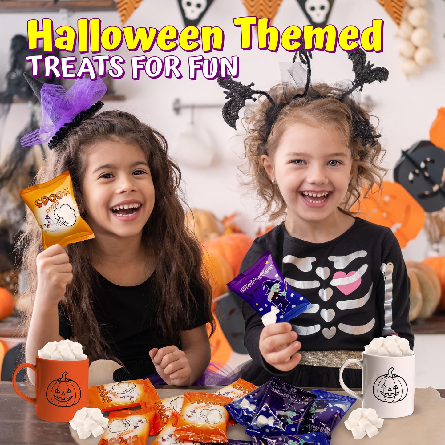 50 Pack Assorted Halloweens Mini Marshmallows Individually Wrapped  Witchmallow & Spook Poof  Vanilla Flavored  Halloweens Themed Snacks Bulk  Kids Fun Halloween Candy Bulk for Trick or Treat