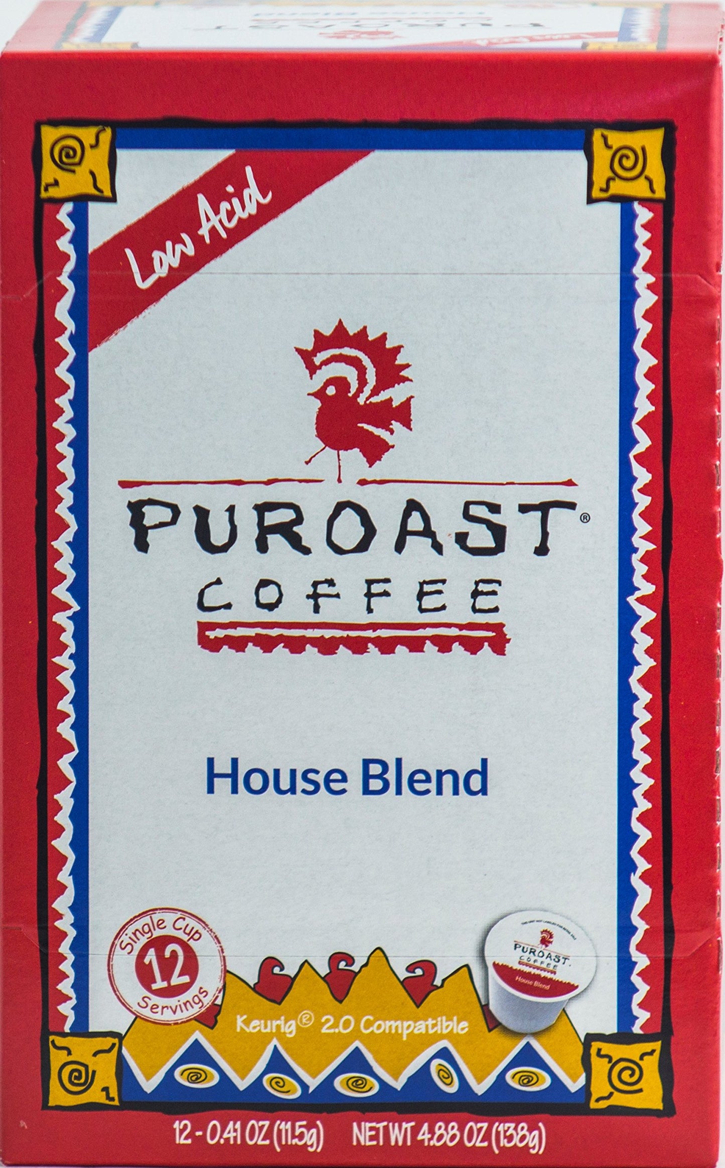 Puroast Coffee House Blend Single Serve Pods, Medium Roast, 12 Count, Compatible with Keurig Brewer, No Bitter Aftertaste, White
